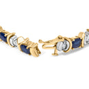 14K Yellow Gold 1.00 Cttw Alternating Diamond and 6 1/2 Cttw Oval Blue Sapphire Link Bracelet (H-I Color, SI1-SI2 Clarity) - 7" Inches