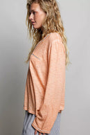 POL Contrast Stitch V-Neck Lightweight Knit Long Sleeve Top
