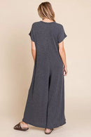 BOMBOM Rib Knit Jumpsuit with Button Detail