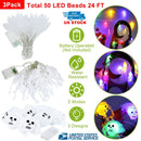 3Pcs Halloween Light Decorations Total 50 LEDs 24ft Halloween String Lights Colorful 3D Skeleton Ghost String Lights Gauze Skull String Lights Spooky
