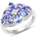 2.27 Carat Genuine Tanzanite and White Zircon .925 Sterling Silver Ring