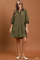 Umgee V-Neck Shift Dress with Contrast Trim