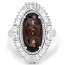 8.12 Carat Genuine Smoky Quartz and White Topaz .925 Sterling Silver Ring