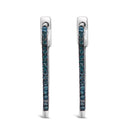 .925 Sterling Silver 1/3 Cttw Inside Out Blue Treated Diamond 1MM Wide Hoop Earrings (Blue Color, I2-I3 Clarity)
