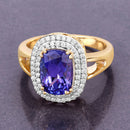 3.33 Carat Genuine Tanzanite and White Diamond 14K Yellow Gold Ring