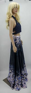 City Studios Juniors 2-Pc. Glitter Lace Top and Floral Skirt Navy, Size 7