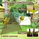 4-in-1 Swing Set with Covered Playhouse Fort and Height Adjustable Baby Seat-Green