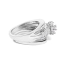 14K White Gold 1.0 Cttw Round and Baguette Diamond Cluster Bridal Set