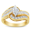 14KT Two-Toned Gold Marquise, Baguette and Round Cut Diamond Bypass Ring (1 cttw, H-I Color, SI1-SI2 Clarity) (Size 7)