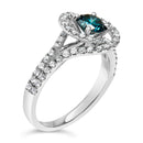 14K White Gold 1-1/3 Cttw White & Blue Diamond Interweaving Double Halo Cocktail Statement Ring (G-H and Fancy Blue Color, SI2-I1 Clarity) - Size 6