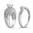.925 Sterling Silver 1/3 Cttw Round Diamond Crisscross Engagement Ring Bridal Set (H-I Color, I1-I2 Clarity ) - Size 7