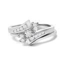 14K White Gold 3/8 Cttw Diamond Swirl Engagement Bridal Ring Set