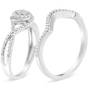 .925 Sterling Silver 1/6 Cttw Diamond Composite Halo and Split Shank Bridal Set Ring and Band (I-J Color, I3 Clarity) - Size 7