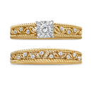 14K Yellow Gold Plated .925 Sterling Silver 1/5 Cttw Diamond Art Deco Style Engagement Ring Bridal Set (I-J Color, I3 Clarity) - Ring Size 7