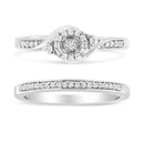 .925 Sterling Silver 1/4 Cttw Diamond Halo and Swirl Engagement Ring and Wedding Band Set (I-J Color, I3 Clarity)- Ring Size 7