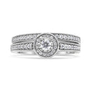 .925 Sterling Silver 1/2 Ctw Diamond Halo and Milgrain Engagement Ring Bridal Set (I-J Color, I3 Clarity) - Ring Size 7