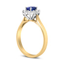 14K Yellow Gold 1/5 Cttw Round Diamond and 6x4mm Oval Blue Tanzanite Halo Ring (H-I Color, I1-I2 Clarity) - Size 7.75
