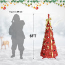 6FT Red Pre-Lit Christmas Tree with 150 LED Lights & Ornaments