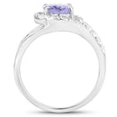 1.82 Carat Genuine Tanzanite and White Zircon .925 Sterling Silver Ring