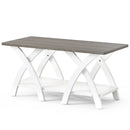 40 Inch Farmhouse Wooden Coffee Table with Storage Shelf with X-shaped Legs-Gray