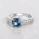 1.90 Carat Genuine Blue Sapphire and White Diamond 14K White Gold Ring
