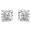 .925 Sterling Silver 1/6 Cttw Invisible Set Princess-Cut Diamond Quad Composite Stud Earrings (H-I Color, I1-I2 Clarity)