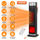 1500W Oscillating Ceramic Tower Space Heater with 3D Flame Portable Electric Heater with 3 Wind Modes 59-104℉Heating Remote Control 12H Timer Overheat