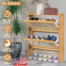 2-Tier Shoe CabinetÊwith 2 Flip Drawers Slim Bamboo Shoe Rack Freestanding Narrow Shoe Organizer with 44lbs Max Load for Entryway Hallway