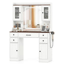 41.5 Inch Makeup Dressing Table with Power Outlets and 3 Color Lighting Modes-White+