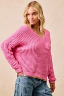 BiBi V-Neck Sweater with Colorful Trim