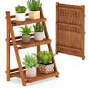 Foldable 3-Tier Solid Wood Plant Stand for Patio Balcony