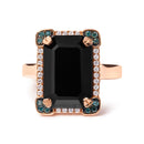 14K Rose Gold 15x10 MM Emerald-Cut Black Onyx and 1/5 Cttw Blue and White Diamond Halo Cocktail Ring (G-H Color, SI1-SI2 Clarity)- Size 7