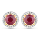 1.22 Carat Genuine Ruby and White Diamond 14K Yellow Gold Earrings