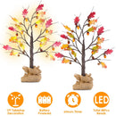 2Pcs 2FT Artificial Lighted Maple Tree With 24Pcs Warm White LED Beads 6Hrs Timer Battery Powered Artificial Fall Tree Tabletop Indoor Outdoor Fall De