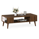 42 Inch Mid Century Modern Coffee Table Rectangular with Open Compartment-Walnut