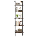 5 Tier Wall Mount Ladder Shelf with Anti-Tipping Kits for Home Office-Rustic Brown