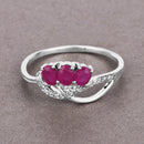 0.71 Carat Genuine Ruby and White Diamond 14K White Gold Ring