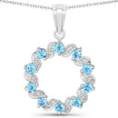 1.30 Carat Genuine Swiss Blue Topaz and White Topaz .925 Sterling Silver Pendant