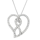 14K White Gold 1.0 Cttw White Diamond Awareness Ribbon & Open Heart 18" Pendant Necklace (H-I Color, I1-I2 Clarity) - White Diamond Ribbon