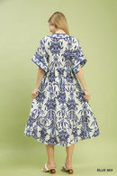 Umgee Mix Floral Border Midi Dress with Pockets