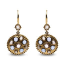 18K Yellow Gold 1 2/3 Cttw Diamond and Blue Sapphire Bezel Set Gemstone Cluster Medallion Dangle Earrings (Brown and G-H Color, SI1-SI2 Clarity)