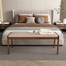 45 Inch Farmhouse Backless Bench with Rubber Wood Legs and Fabric Padded Seat-Beige