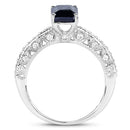1.55 Carat Genuine Blue Sapphire and White Diamond 14K White Gold Ring (I Color, SI Clarity)