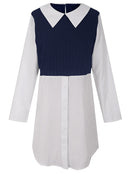 New Long Sleeve V-neck Button Stitching Shirt For Women