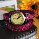 Fashionable Rivet Leather Belt Retro Watch Hand Chain-pink
