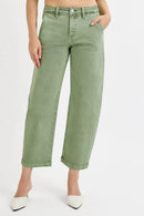 RISEN Full Size Tummy Control High Rise Crop Barrel Jeans Plus Size