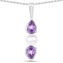 1.34 Carat Genuine Amethyst and Pearl .925 Sterling Silver Pendant