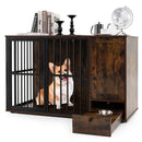 47.5 inch Dog Crate Furniture with Hidden Pull-out Bowls in Drawer for Small and Medium Dogs-Rustic Brown