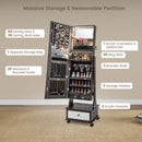 47 Inch Lockable Jewelry Cabinet Armoire with 3-Color LED Lights