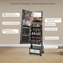 47 Inch Lockable Jewelry Cabinet Armoire with 3-Color LED Lights